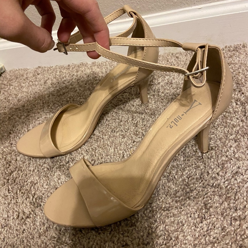 Nude ankle strap heels
